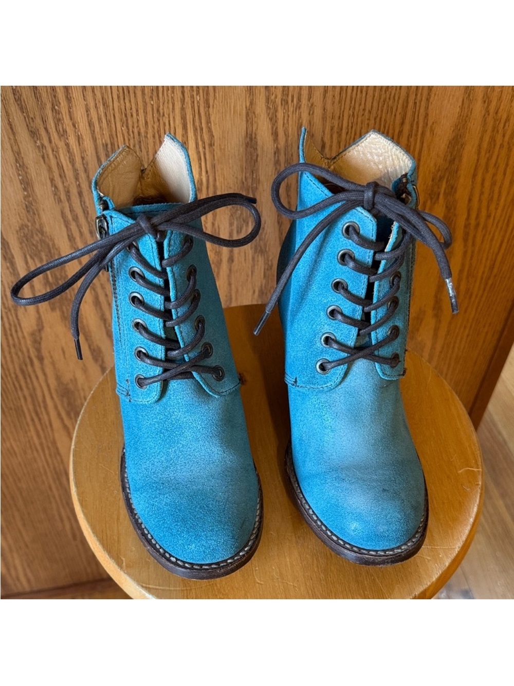 Turquoise Blue Lace-Up Ankle Boots